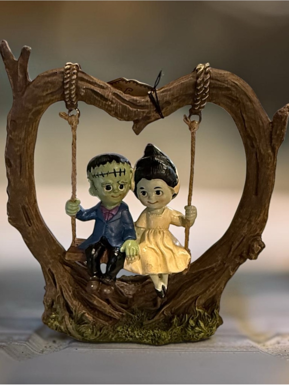 Cute Frankenstein and Bride Swing Figurine - Yellow & Blue